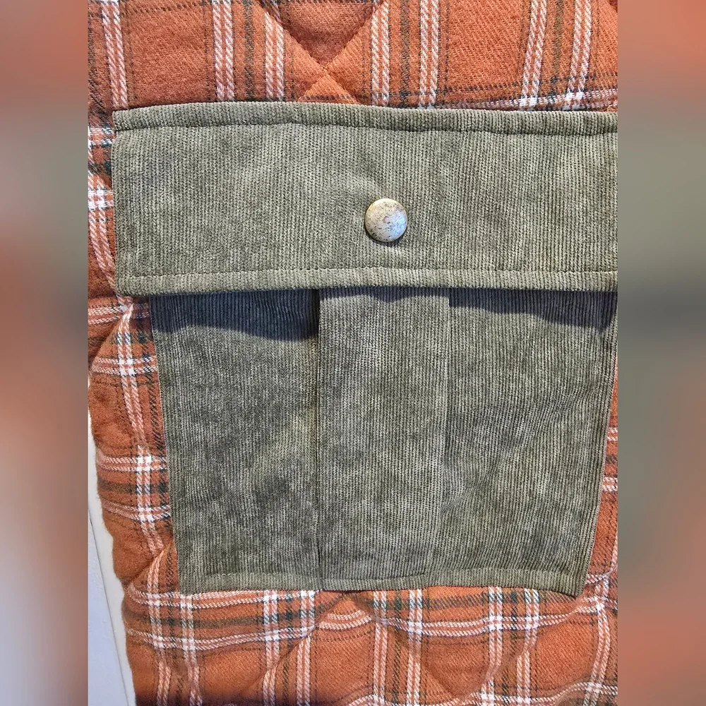 NWT Hem & Thread Plaid Quilted Shacket Coral Size 1X - Picture 3 of 8